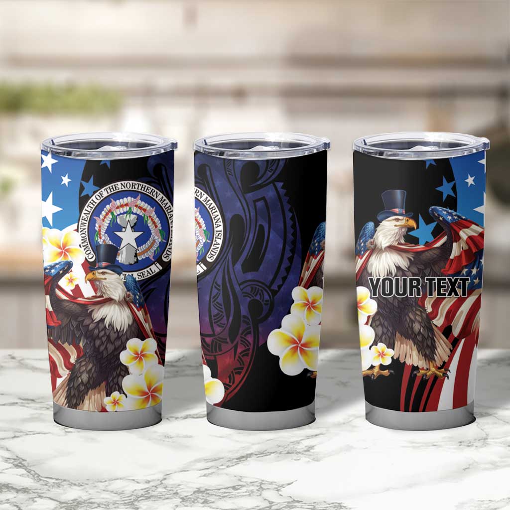 Personalized Northern Mariana Islands 4th of July Tumbler Cup Plumeria USA Eagle