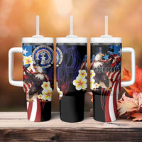 Personalized Northern Mariana Islands 4th of July Tumbler With Handle Plumeria USA Eagle