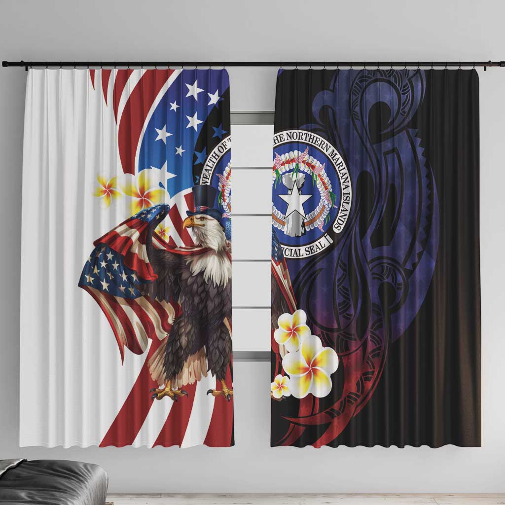 Northern Mariana Islands 4th of July Window Curtain Plumeria USA Eagle LT01 With Hooks Multicolor - Polynesian Pride