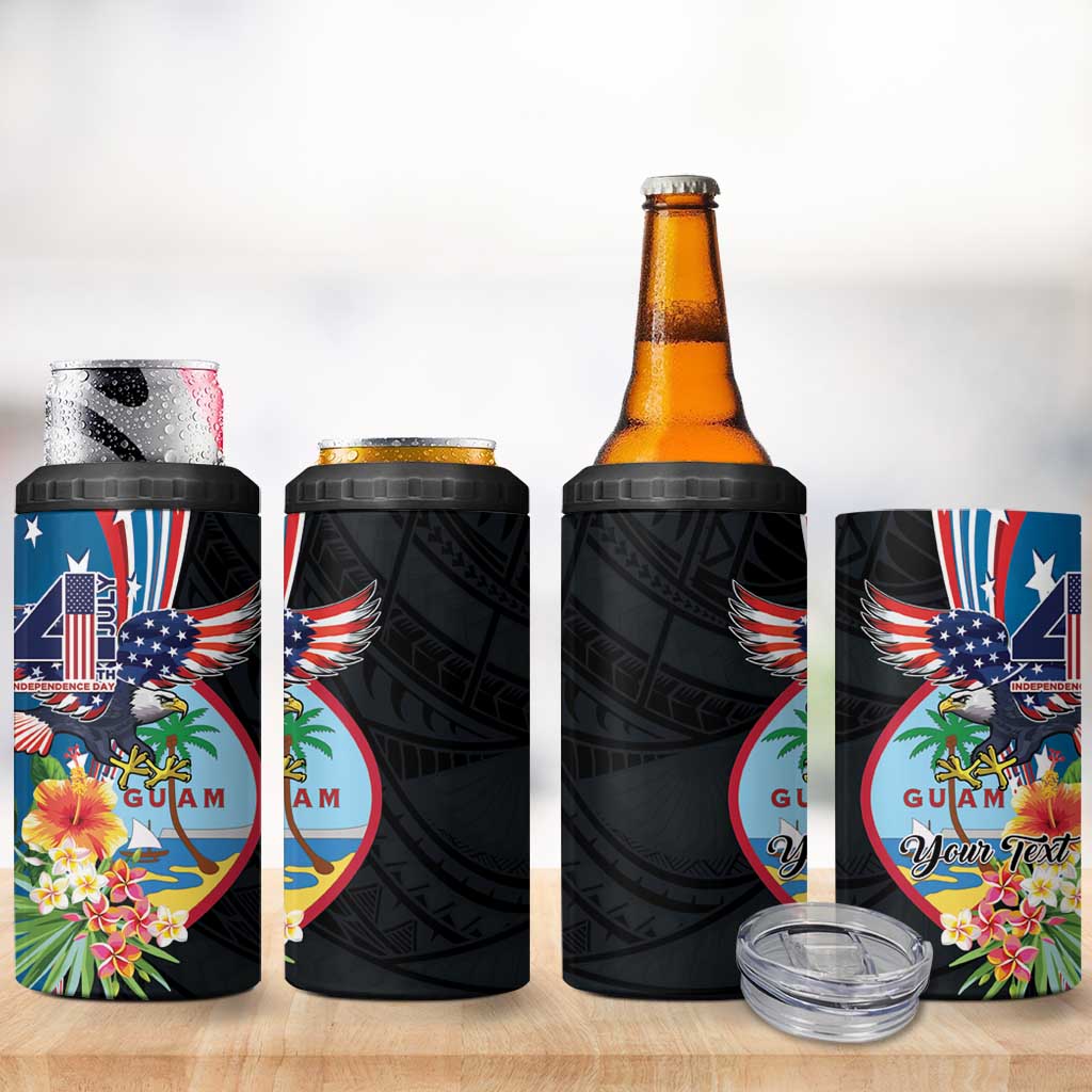 Personalized Guam Fourth of July 4 in 1 Can Cooler Tumbler Tropical Flowers