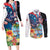 Personalized Guam Fourth of July Couples Matching Long Sleeve Bodycon Dress and Long Sleeve Button Shirt Tropical Flowers