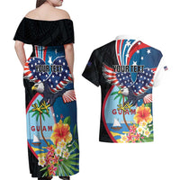 Personalized Guam Fourth of July Couples Matching Off Shoulder Maxi Dress and Hawaiian Shirt Tropical Flowers