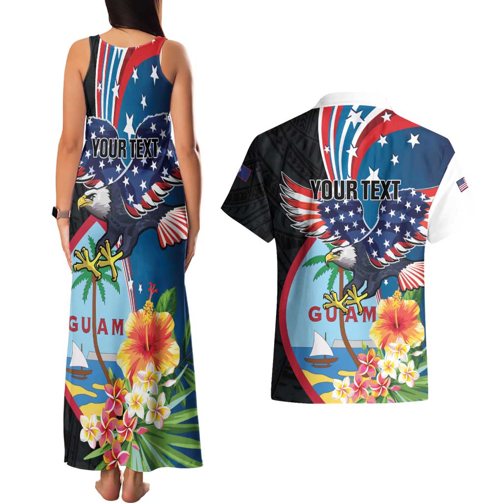 Personalized Guam Fourth of July Couples Matching Tank Maxi Dress and Hawaiian Shirt Tropical Flowers