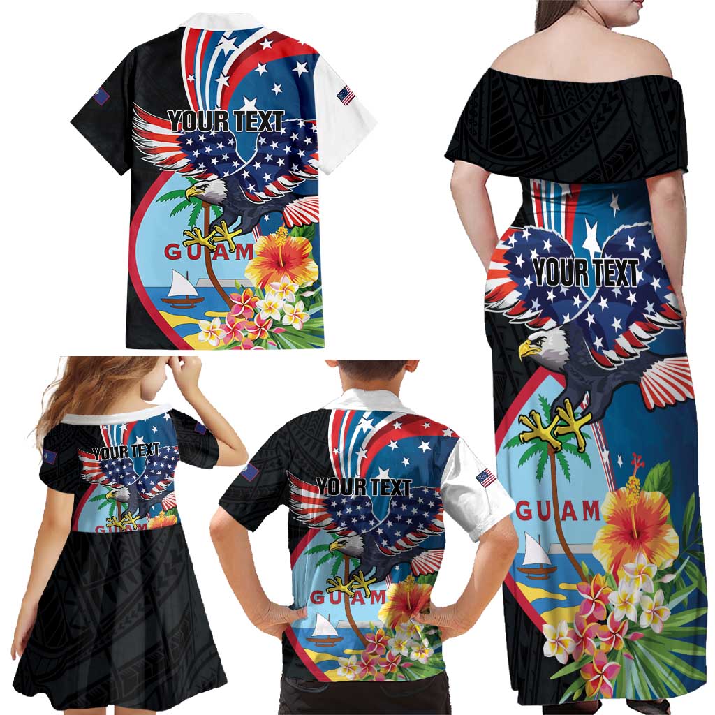 Personalized Guam Fourth of July Family Matching Off Shoulder Maxi Dress and Hawaiian Shirt Tropical Flowers