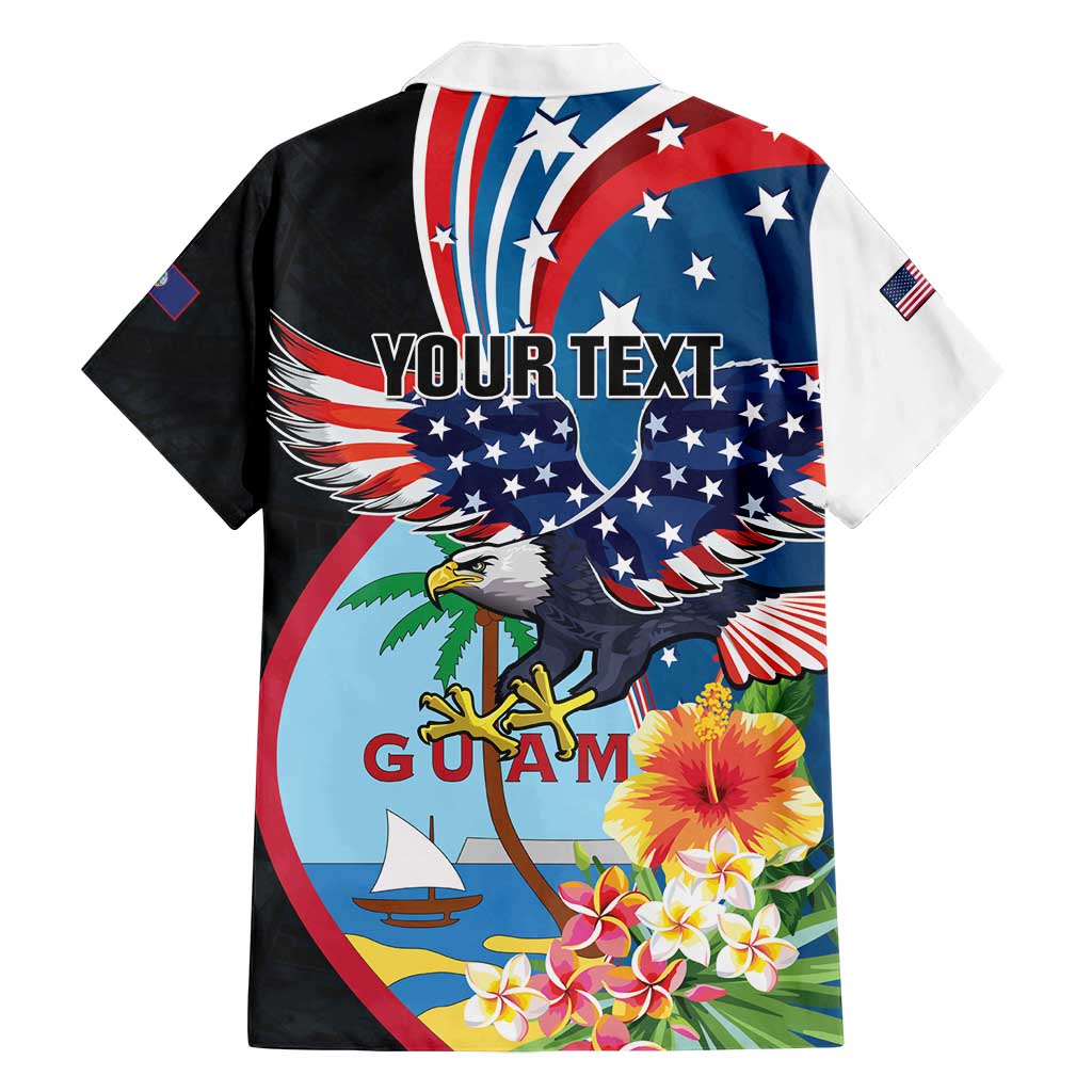 Personalized Guam Fourth of July Family Matching Off Shoulder Short Dress and Hawaiian Shirt Tropical Flowers