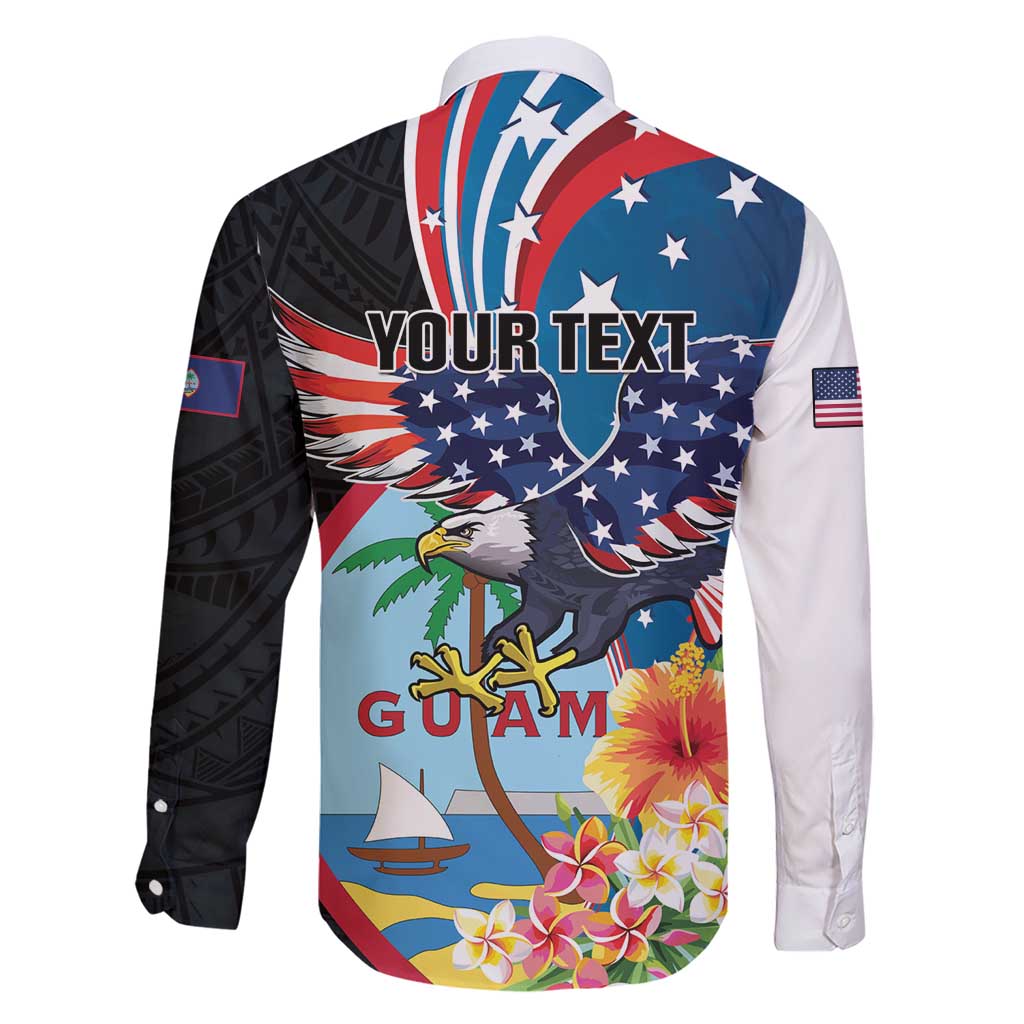 Personalized Guam Fourth of July Family Matching Short Sleeve Bodycon Dress and Hawaiian Shirt Tropical Flowers