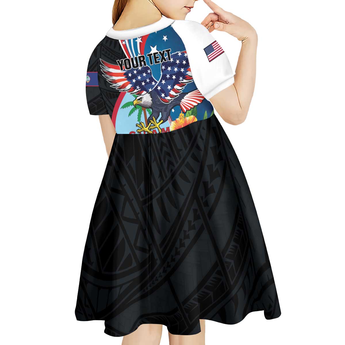 Personalized Guam Fourth of July Kid Short Sleeve Dress Tropical Flowers