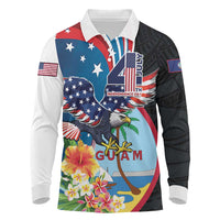 Personalized Guam Fourth of July Long Sleeve Polo Shirt Tropical Flowers