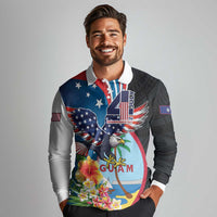 Personalized Guam Fourth of July Long Sleeve Polo Shirt Tropical Flowers