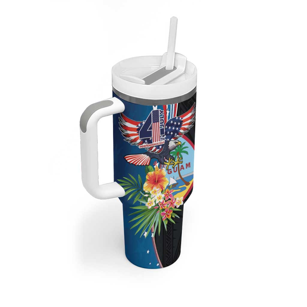 Personalized Guam Fourth of July Tumbler With Handle Tropical Flowers
