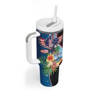 Personalized Guam Fourth of July Tumbler With Handle Tropical Flowers