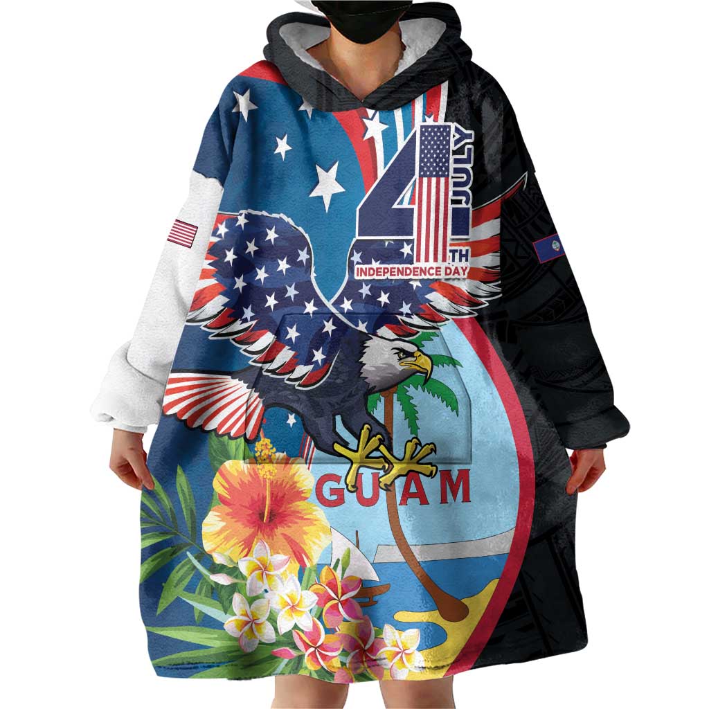 Personalized Guam Fourth of July Wearable Blanket Hoodie Tropical Flowers