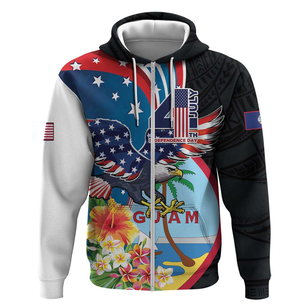 Personalized Guam Fourth of July Zip Hoodie Tropical Flowers