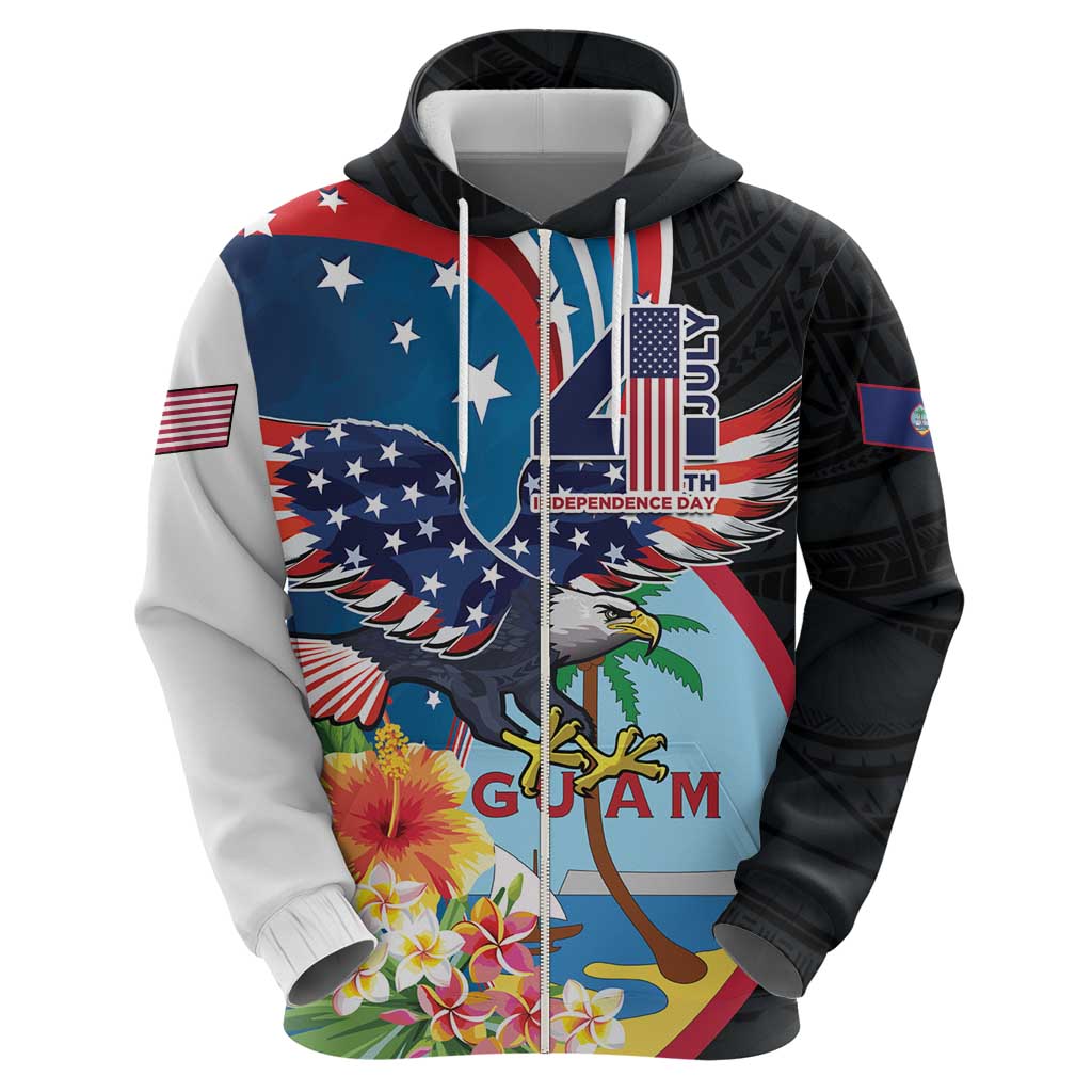 Personalized Guam Fourth of July Zip Hoodie Tropical Flowers