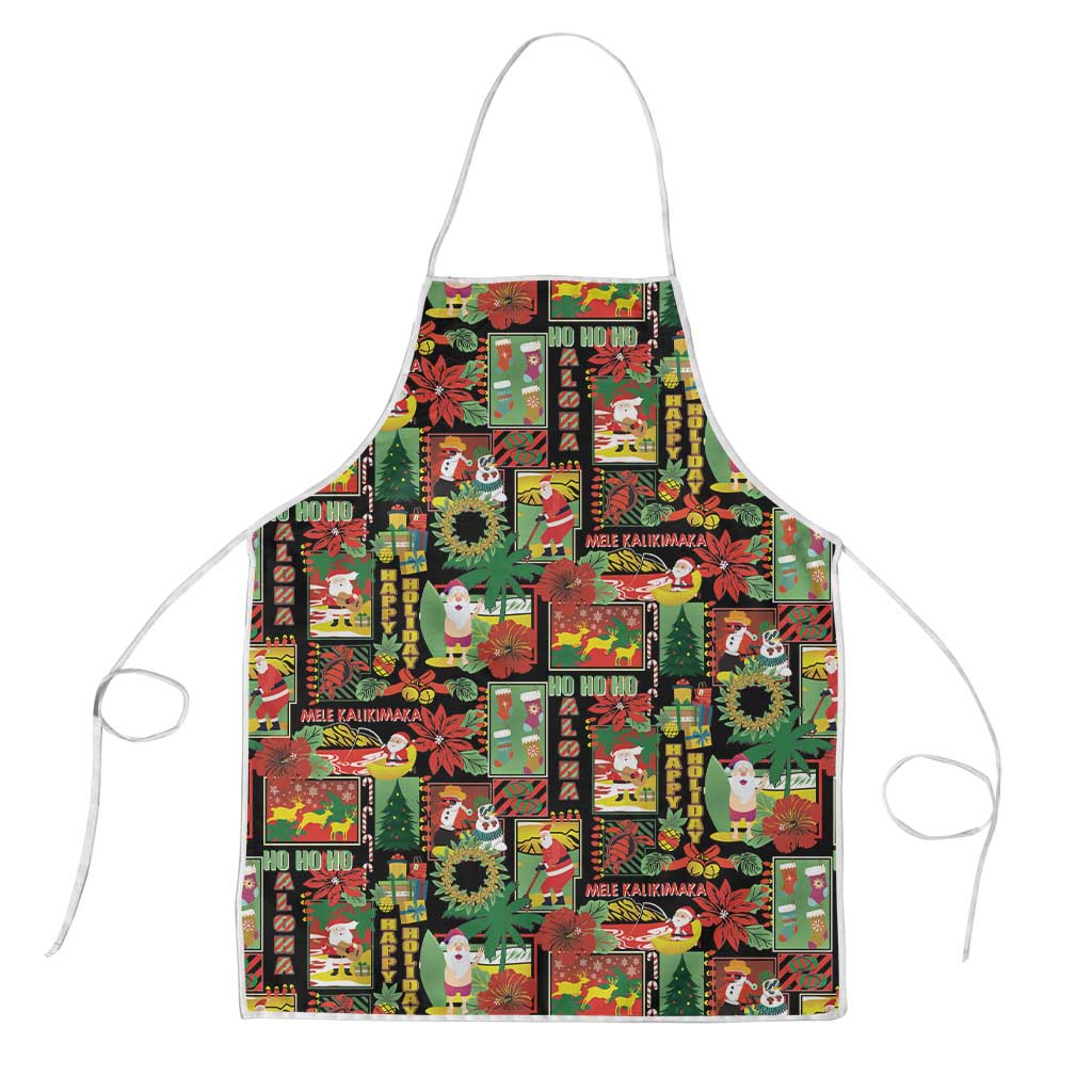 Hawaiian Santa Christmas Pattern Apron Black Version - Polynesian Pride