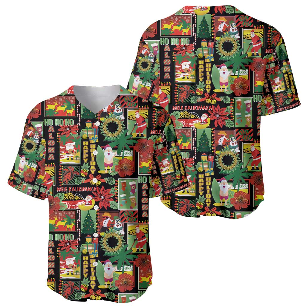 Hawaiian Santa Christmas Pattern Baseball Jersey Black Version - Polynesian Pride