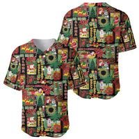 Hawaiian Santa Christmas Pattern Baseball Jersey Black Version - Polynesian Pride