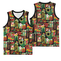 Hawaiian Santa Christmas Pattern Basketball Jersey Black Version - Polynesian Pride