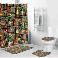Hawaiian Santa Christmas Pattern Bathroom Set Black Version - Polynesian Pride