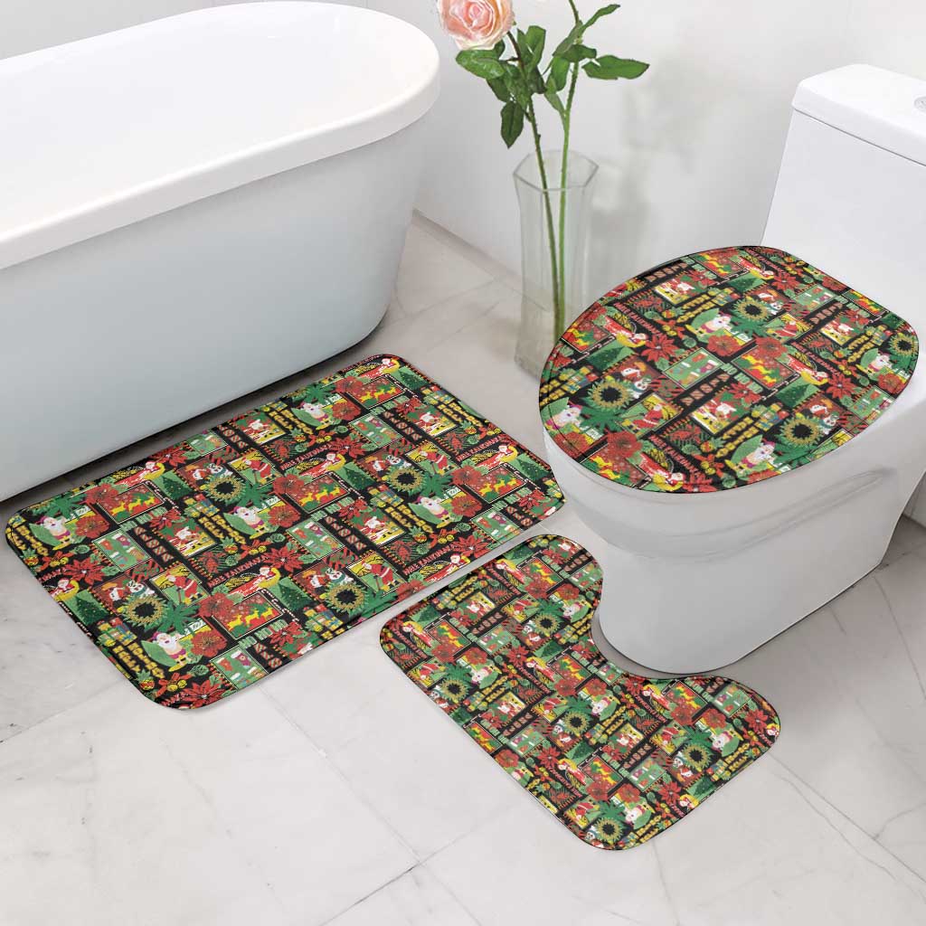 Hawaiian Santa Christmas Pattern Bathroom Set Black Version - Polynesian Pride