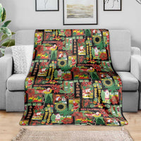 Hawaiian Santa Christmas Pattern Blanket Black Version - Polynesian Pride