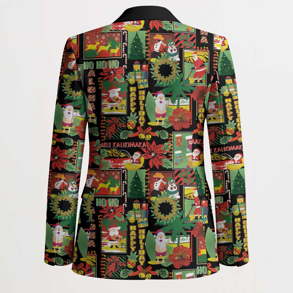 Hawaiian Santa Christmas Pattern Blazer Black Version - Polynesian Pride