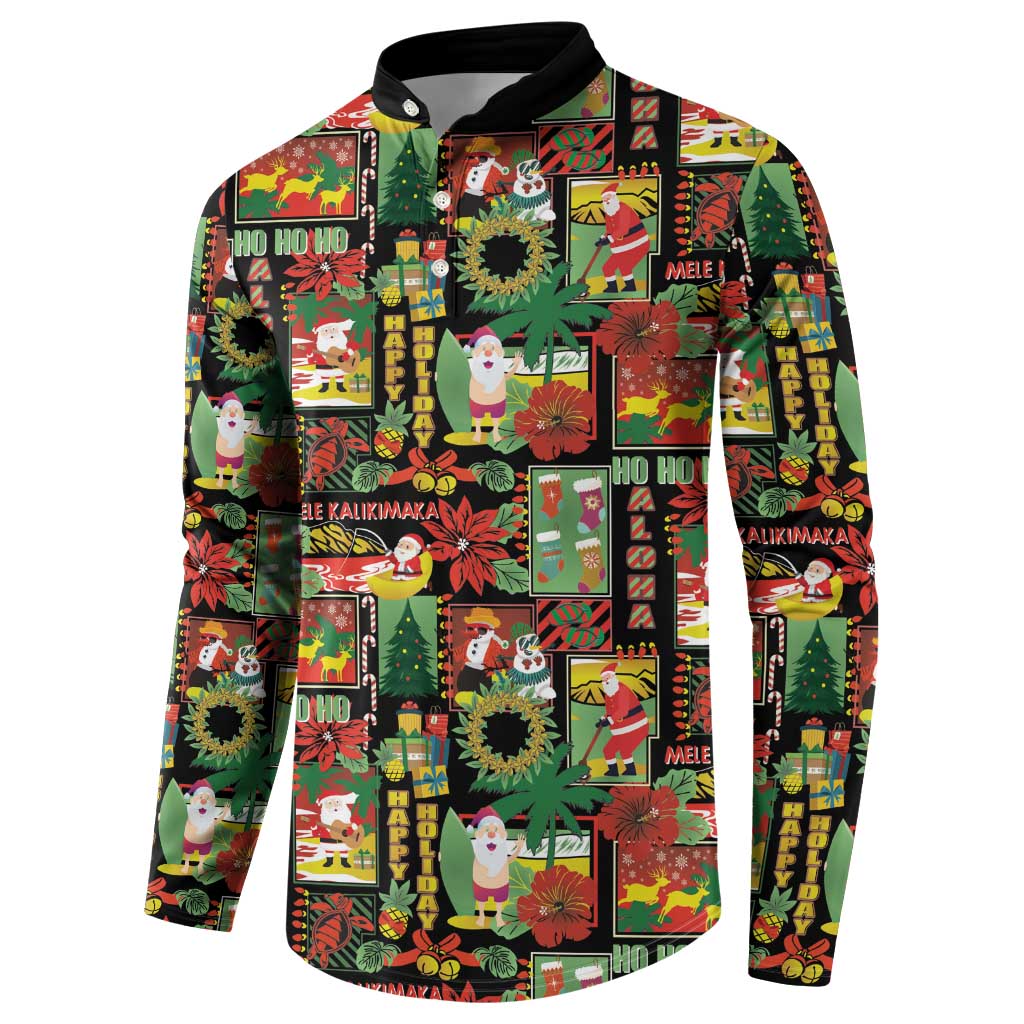 Hawaiian Santa Christmas Pattern Button Sweatshirt Black Version - Polynesian Pride