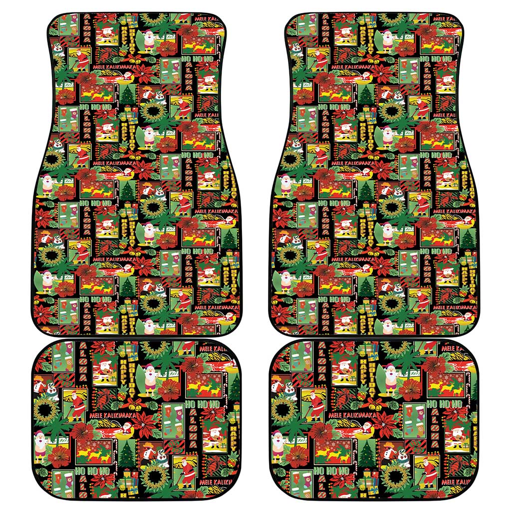 Hawaiian Santa Christmas Pattern Car Mats Black Version - Polynesian Pride