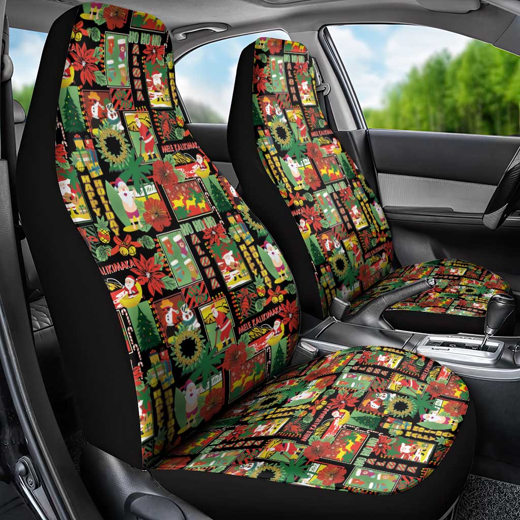 Hawaiian Santa Christmas Pattern Car Seat Cover Black Version - Polynesian Pride