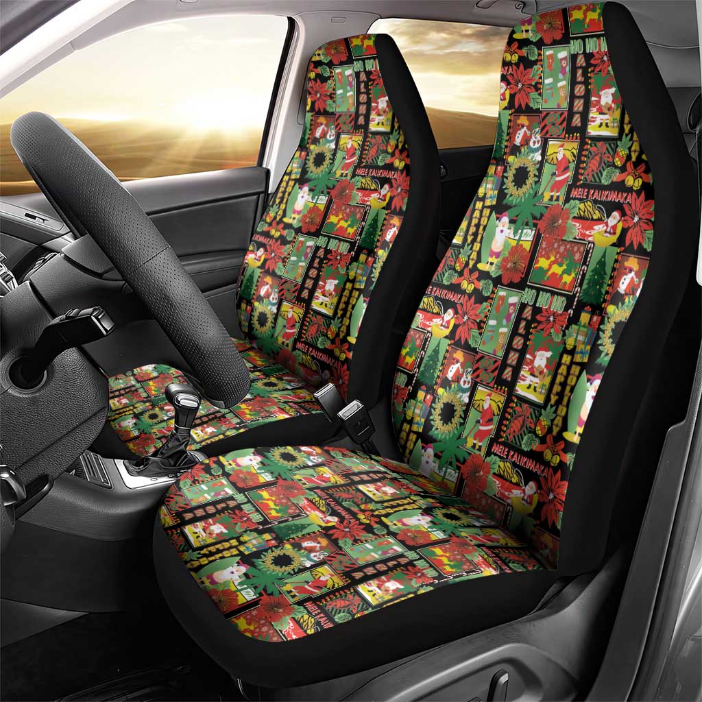 Hawaiian Santa Christmas Pattern Car Seat Cover Black Version - Polynesian Pride