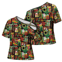 Hawaiian Santa Christmas Pattern Cross Shoulder Shirt Black Version - Polynesian Pride