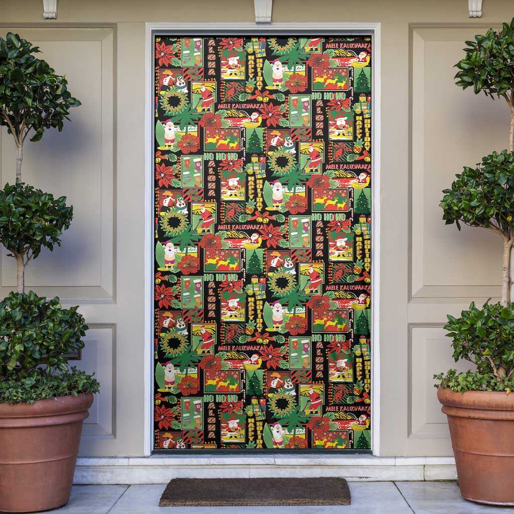 Hawaiian Santa Christmas Pattern Door Cover Black Version - Polynesian Pride