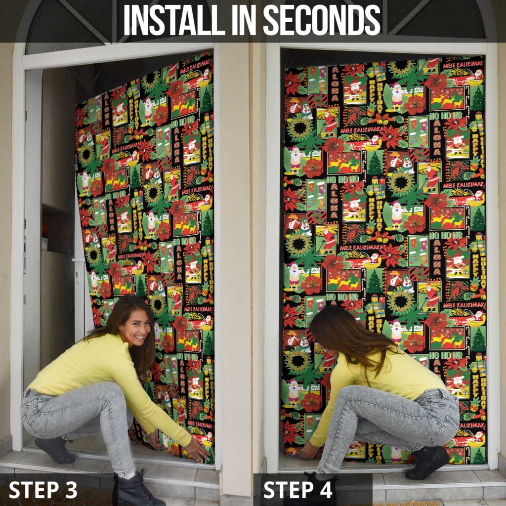 Hawaiian Santa Christmas Pattern Door Cover Black Version - Polynesian Pride