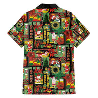 Hawaiian Santa Christmas Pattern Family Matching Off Shoulder Maxi Dress and Hawaiian Shirt Black Version - Polynesian Pride