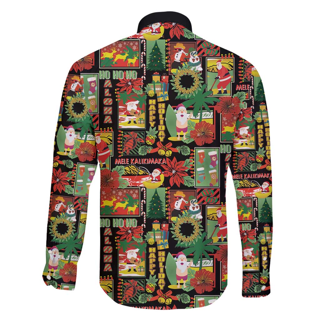 Hawaiian Santa Christmas Pattern Family Matching Off Shoulder Maxi Dress and Hawaiian Shirt Black Version - Polynesian Pride
