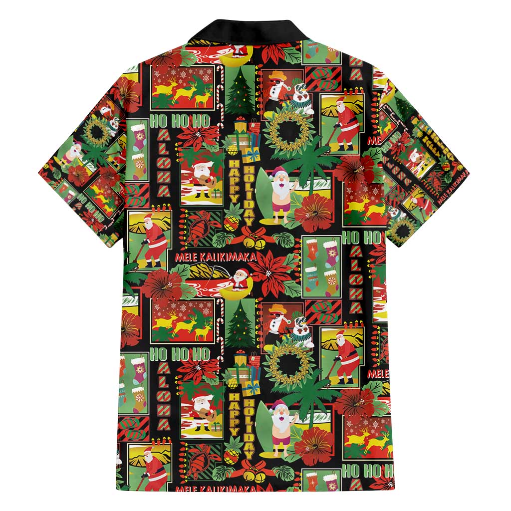 Hawaiian Santa Christmas Pattern Family Matching Puletasi and Hawaiian Shirt Black Version - Polynesian Pride