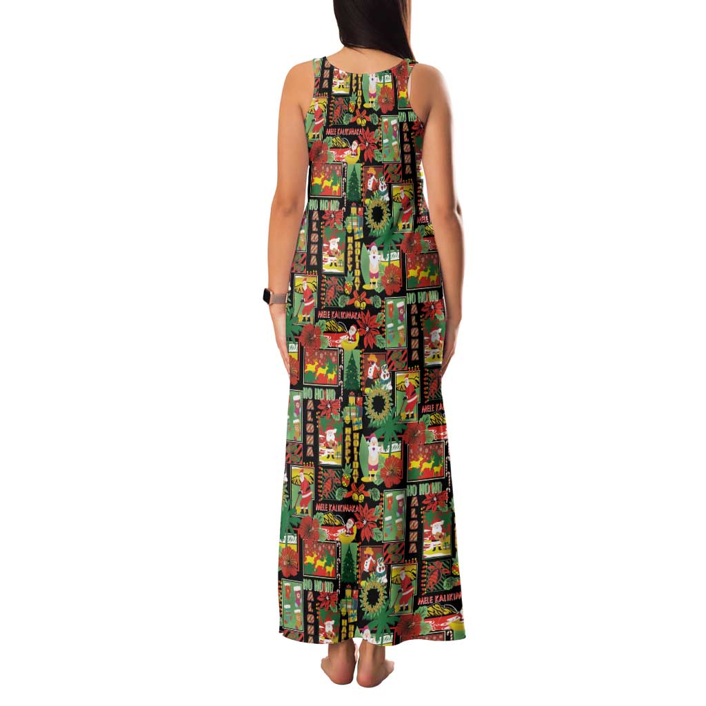 Hawaiian Santa Christmas Pattern Family Matching Tank Maxi Dress and Hawaiian Shirt Black Version - Polynesian Pride