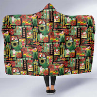Hawaiian Santa Christmas Pattern Hooded Blanket Black Version - Polynesian Pride