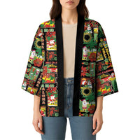 Hawaiian Santa Christmas Pattern Kimono Black Version - Polynesian Pride