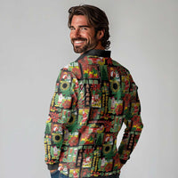 Hawaiian Santa Christmas Pattern Long Sleeve Polo Shirt Black Version - Polynesian Pride