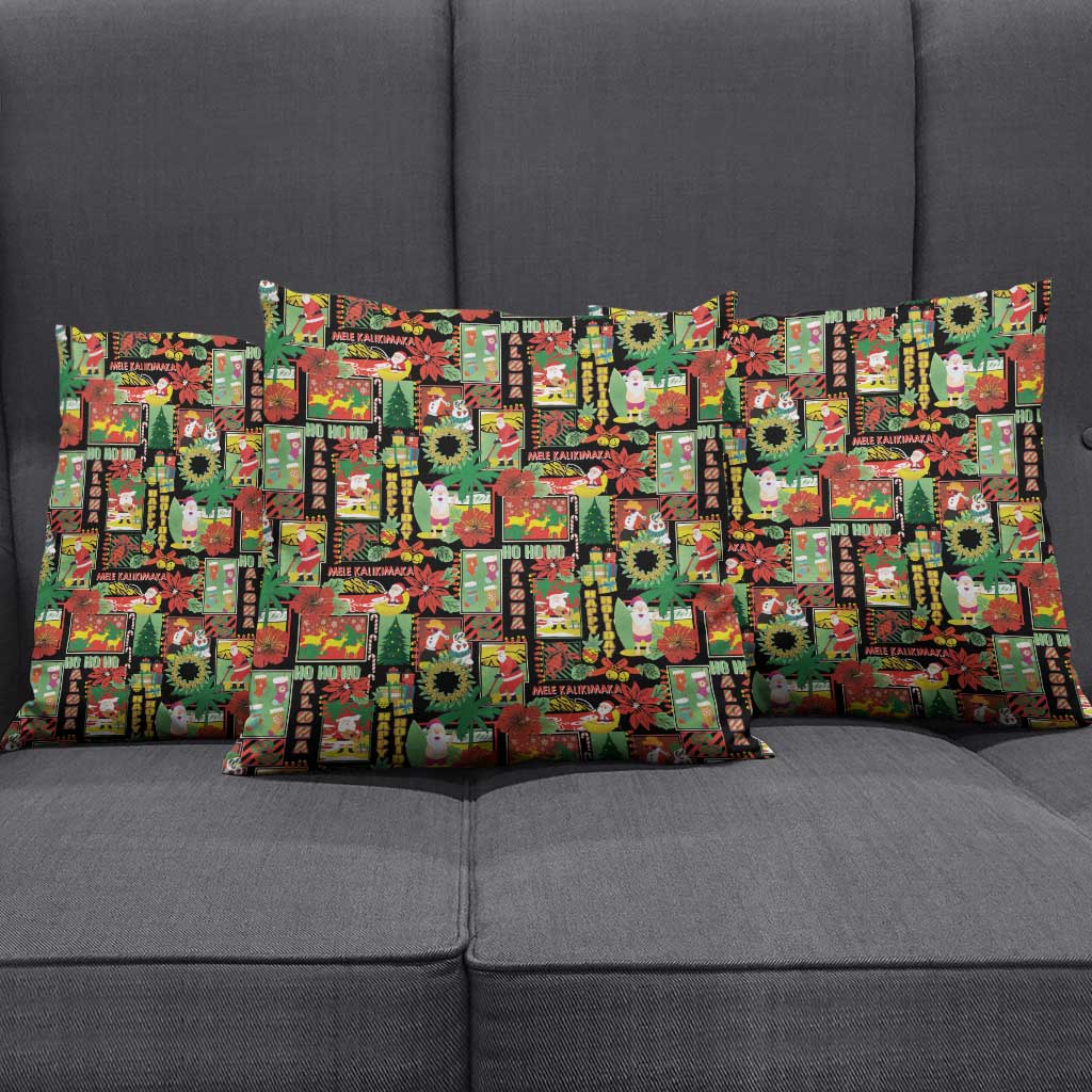 Hawaiian Santa Christmas Pattern Pillow Cover Black Version - Polynesian Pride