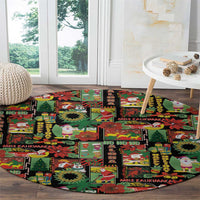 Hawaiian Santa Christmas Pattern Round Carpet Black Version - Polynesian Pride