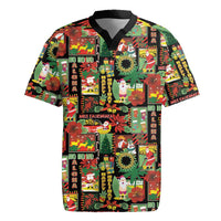 Hawaiian Santa Christmas Pattern Rugby Jersey Black Version - Polynesian Pride