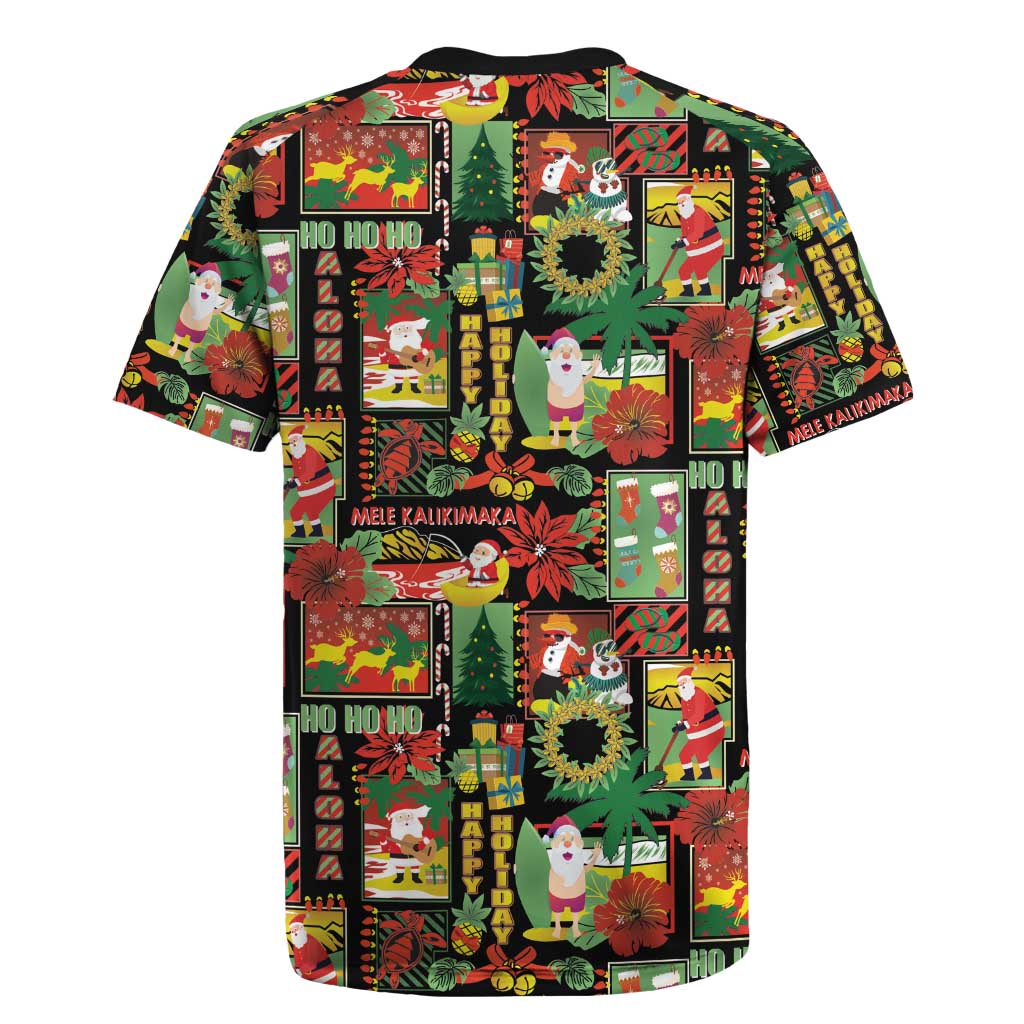 Hawaiian Santa Christmas Pattern Rugby Jersey Black Version - Polynesian Pride