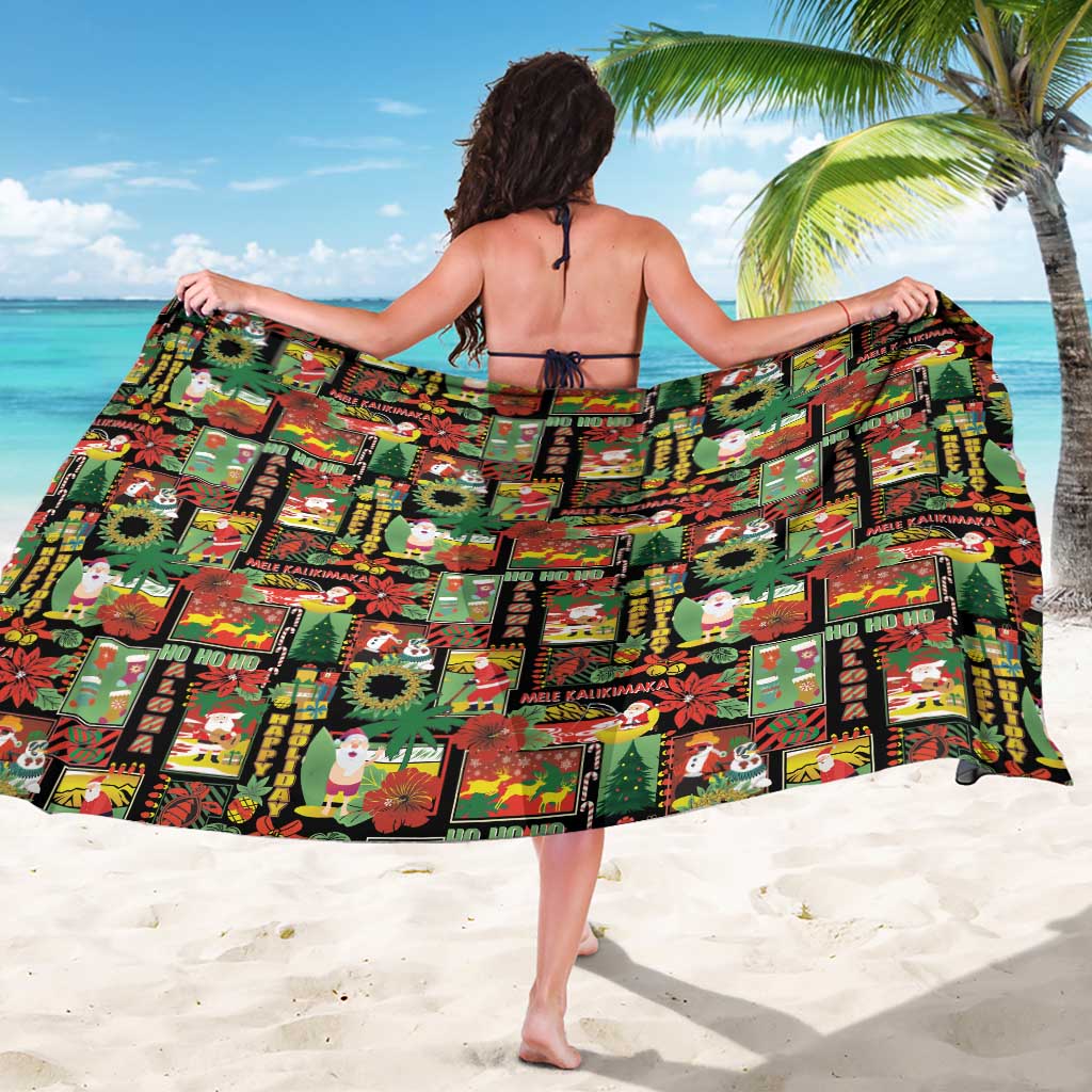 Hawaiian Santa Christmas Pattern Sarong Black Version - Polynesian Pride