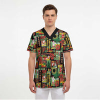 Hawaiian Santa Christmas Pattern Scrub Top Black Version - Polynesian Pride