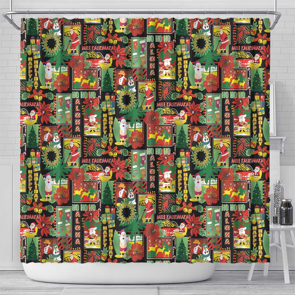 Hawaiian Santa Christmas Pattern Shower Curtain Black Version - Polynesian Pride