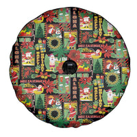 Hawaiian Santa Christmas Pattern Spare Tire Cover Black Version - Polynesian Pride