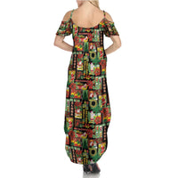Hawaiian Santa Christmas Pattern Summer Maxi Dress Black Version - Polynesian Pride