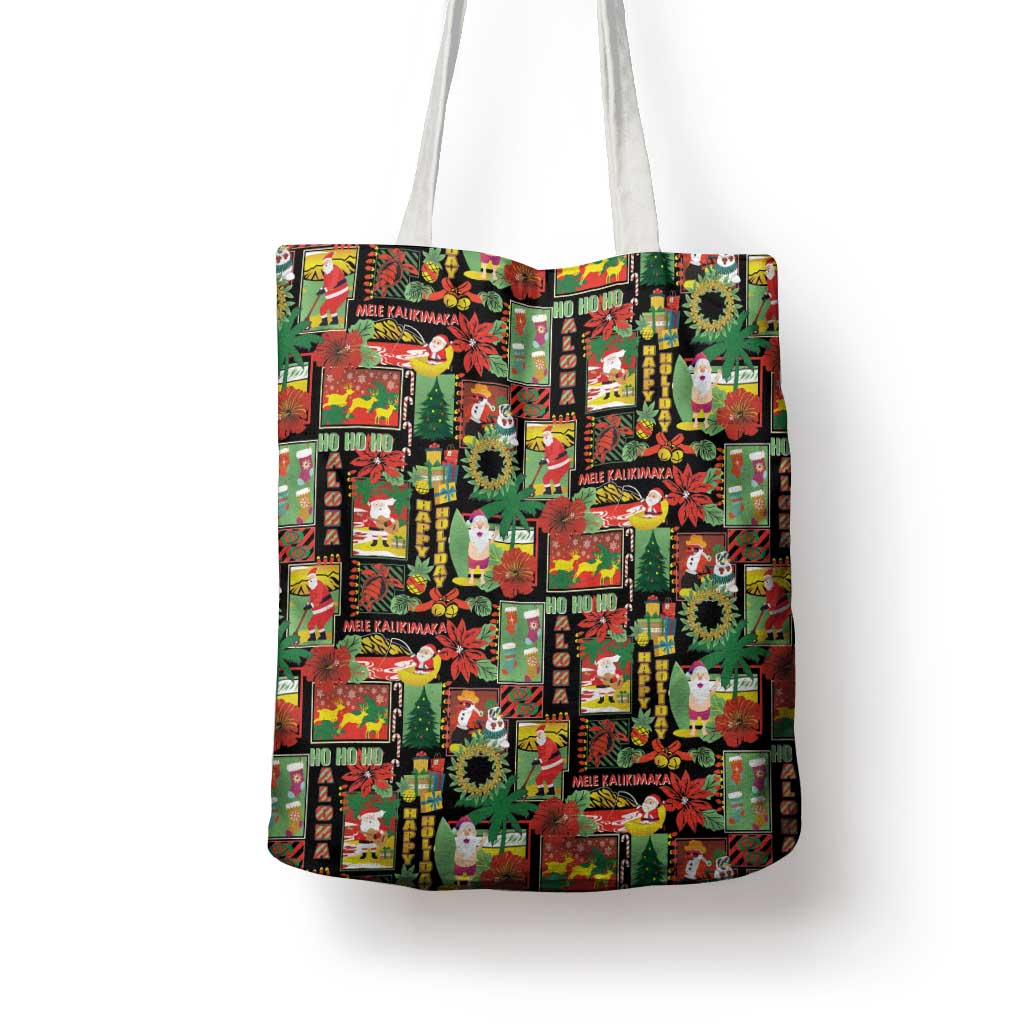 Hawaiian Santa Christmas Pattern Tote Bag Black Version - Polynesian Pride